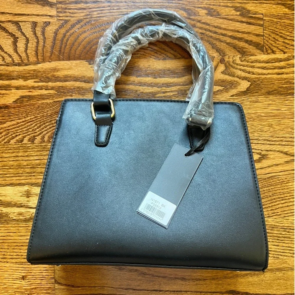 La Terre Black Croco Embossed Vegan Leather Satchel Bag NWT OS